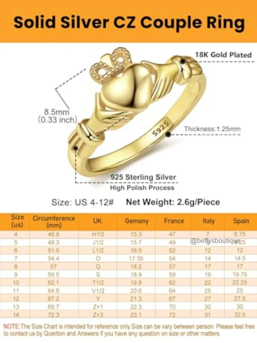 Sterling Silver Claddagh Ring Celtic Knot Ring Women Gold Vermeil Band Stackable